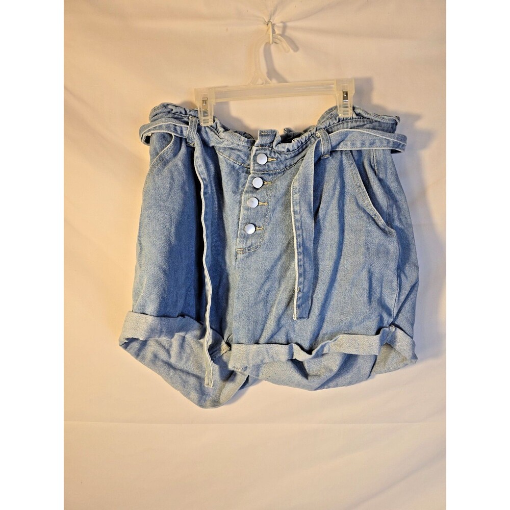 Retro Paper Bag Waist Womens Jeans Shorts Size 1X Plus Button Fly Denim 18W
